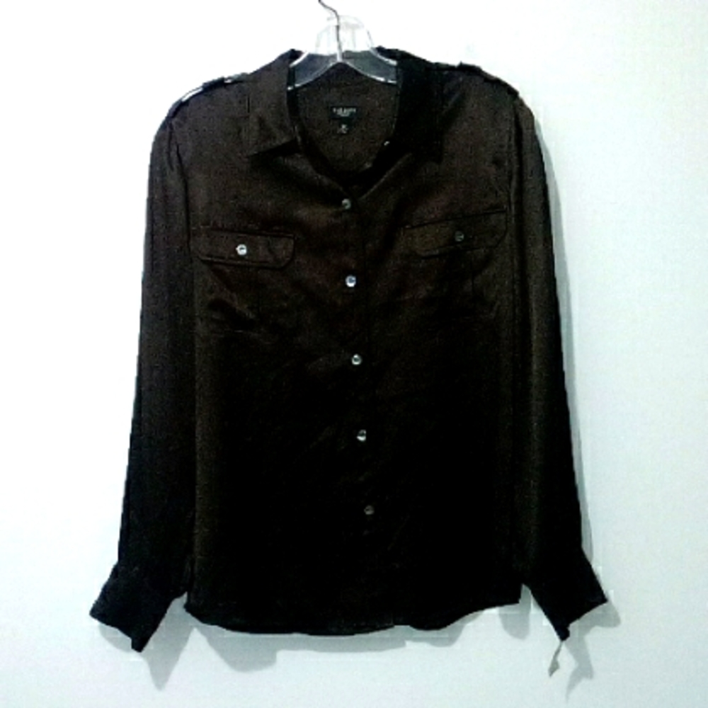 Talbots brown silk button up blouse